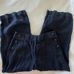 Loft navy 100% linen wide leg crop